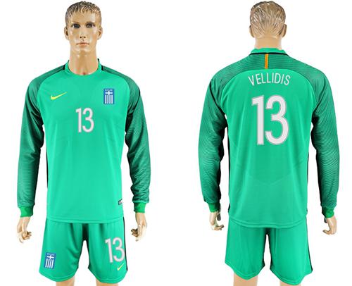 Greece #13 Vellidis Green Goalkeeper Long Sleeves Soccer Country Jersey